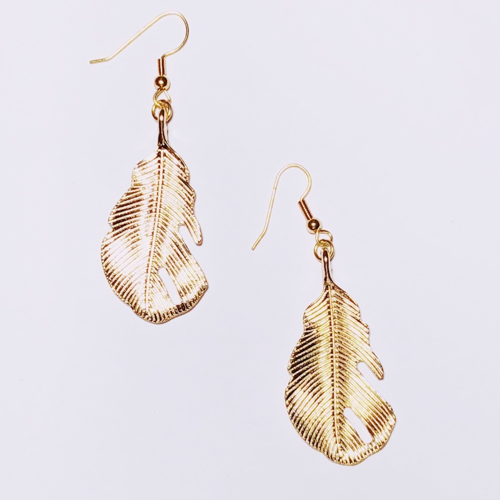 Gold Tropical Leaf Hook Earrings
